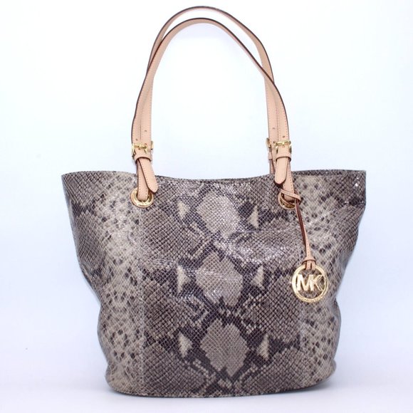 Michael Kors Glazed Embossed Python Tote Purse Bag. Vachetta Trim W/18k Gold New - Picture 2 of 13